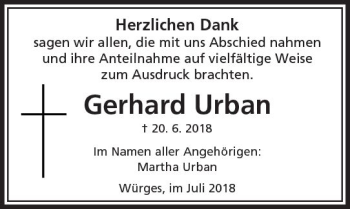 Traueranzeige von Gerhard Urban von  Camberger Anzeiger