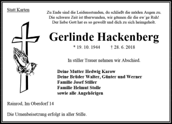 Traueranzeige von Gerlinde Hackenberg von VRM Trauer