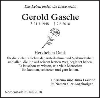 Traueranzeige von Gerold Gasche von vrm-trauer