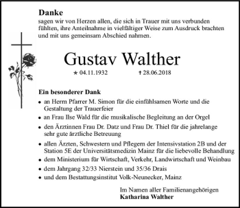 Traueranzeige von Gustav Walther von vrm-trauer
