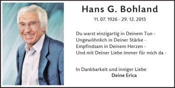 Traueranzeige von Hans  Bohland von vrm-trauer