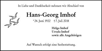 Traueranzeige von Hans-Georg Imhof von vrm-trauer
