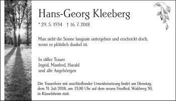 Traueranzeige von Hans-Georg Kleeberg von vrm-trauer