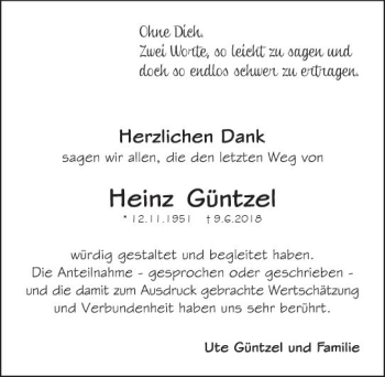 Traueranzeige von Heinz Güntzel von vrm-trauer
