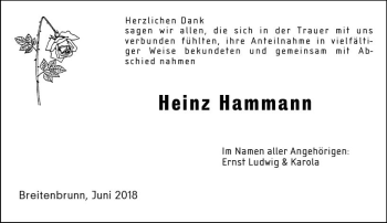 Traueranzeige von Heinz Hammann von Trauerportal Rhein Main Presse