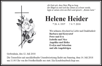 Traueranzeige von Helene Heider von VRM Trauer