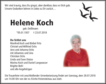 Traueranzeige von Helene Koch von VRM Trauer
