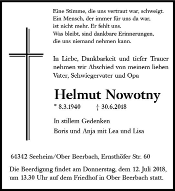 Traueranzeige von Helmut Nowotny von vrm-trauer