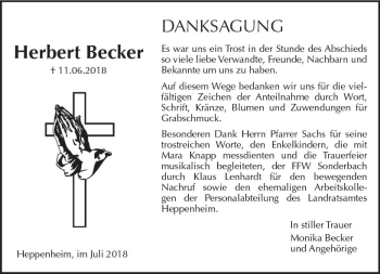 Traueranzeige von Herbert Becker von vrm-trauer