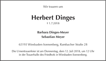 Traueranzeige von Herbert Dinges von vrm-trauer
