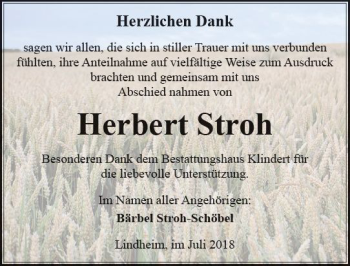 Traueranzeige von Herbert Stroh von  Kreisanzeiger