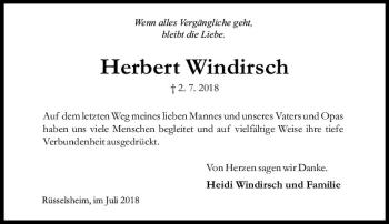 Traueranzeige von Herbert Windirsch von vrm-trauer