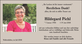 Traueranzeige von Hildegard Pichl von vrm-trauer