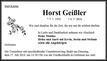 Traueranzeige von Horst Geißler von VRM Trauer