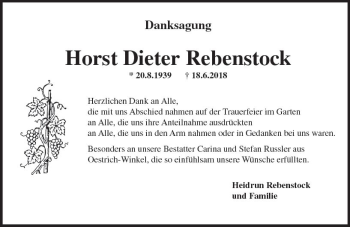 Traueranzeige von Horst Dieter Rebenstock von vrm-trauer