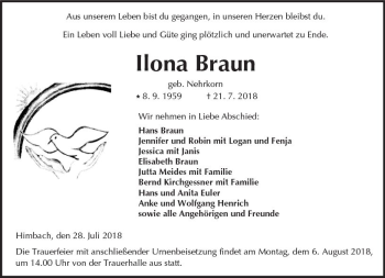 Traueranzeige von Ilona Braun von  Kreisanzeiger