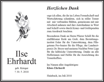 Traueranzeige von Ilse Ehrhardt von VRM Trauer
