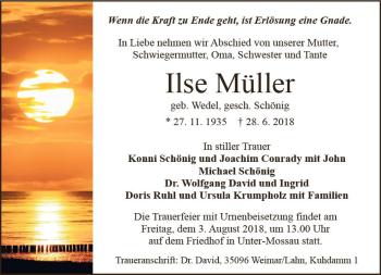 Traueranzeige von Ilse Müller von vrm-trauer