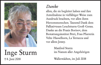 Traueranzeige von Inge Sturm von vrm-trauer