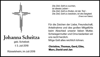 Traueranzeige von Johanna Scheitza von vrm-trauer