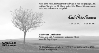 Traueranzeige von Karl-Heinz Neumann von vrm-trauer