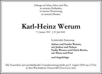 Traueranzeige von Karl-Heinz Werum von vrm-trauer