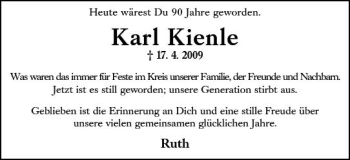 Traueranzeige von Karl Kienle von vrm-trauer