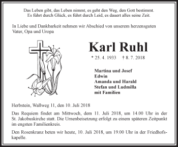 Traueranzeige von Karl Ruhl von VRM Trauer