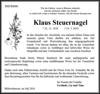 Traueranzeige von Klaus Steuernagel von VRM Trauer