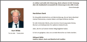Traueranzeige von Kurt Wilde von  Gießener Anzeiger