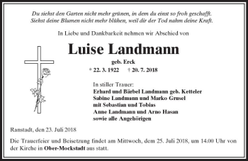 Traueranzeige von Luise Landmann von  Kreisanzeiger