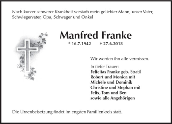 Traueranzeige von Manfred Franke von vrm-trauer