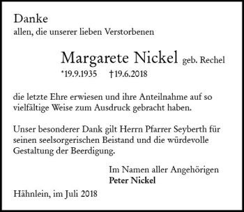 Traueranzeige von Margarete Nickel von vrm-trauer