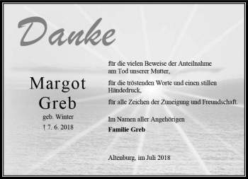 Traueranzeige von Margot Greb von VRM Trauer