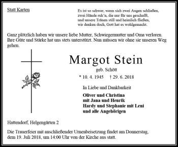Traueranzeige von Margot Stein von VRM Trauer