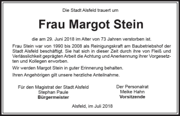 Traueranzeige von Margot Stein von VRM Trauer