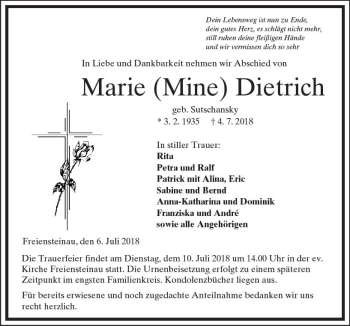 Traueranzeige von Marie Dietrich von VRM Trauer