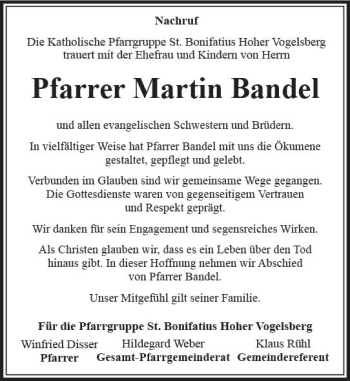 Traueranzeige von Martin Bandel von VRM Trauer