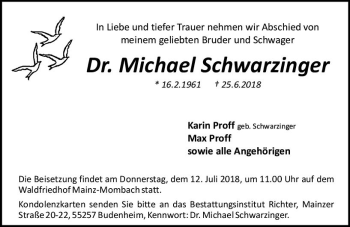 Traueranzeige von Michael Schwarzinger von vrm-trauer