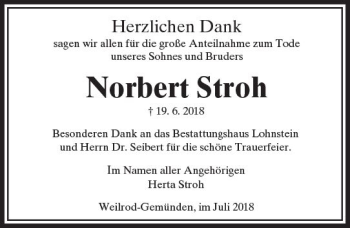 Traueranzeige von Norbert Stroh von  Usinger Anzeiger