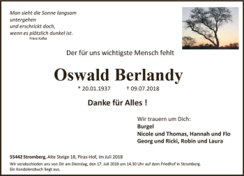 Traueranzeige von Oswald Berlandy von vrm-trauer