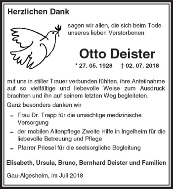 Traueranzeige von Otto Deister von vrm-trauer