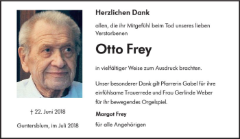 Traueranzeige von Otto Frey von vrm-trauer