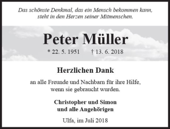 Traueranzeige von Peter Müller von  Kreisanzeiger