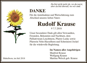 Traueranzeige von Rudolf Krause von vrm-trauer