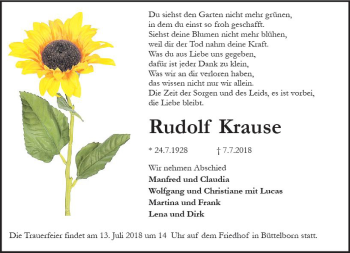 Traueranzeige von Rudolf Krause von vrm-trauer