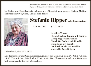 Traueranzeige von Stefanie Ripper von vrm-trauer