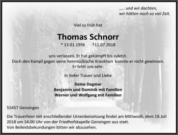 Traueranzeige von Thomas Schnorr von vrm-trauer