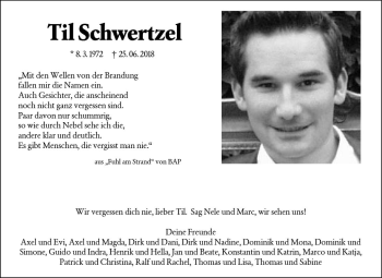 Traueranzeige von Til Schwertzel von vrm-trauer