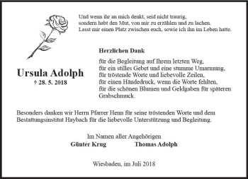 Traueranzeige von Ursula Adolph von vrm-trauer